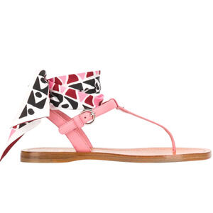 Prada Pink Leather Sandals with Printed Scarf Tie Size 38.5 Designer Flat Thong